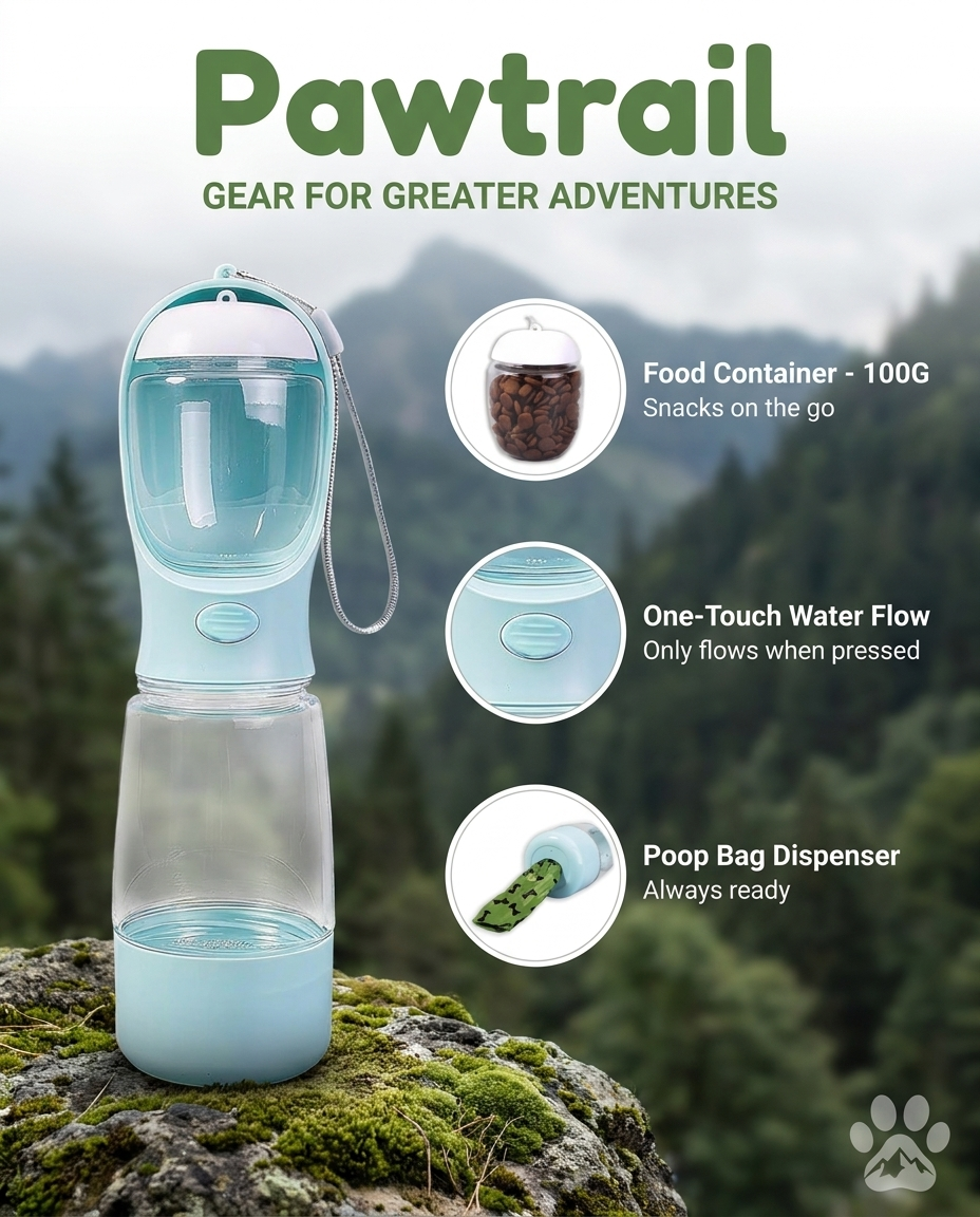 Pawtrail 3-in-1 Portable Dog Water Bottle & Feeder