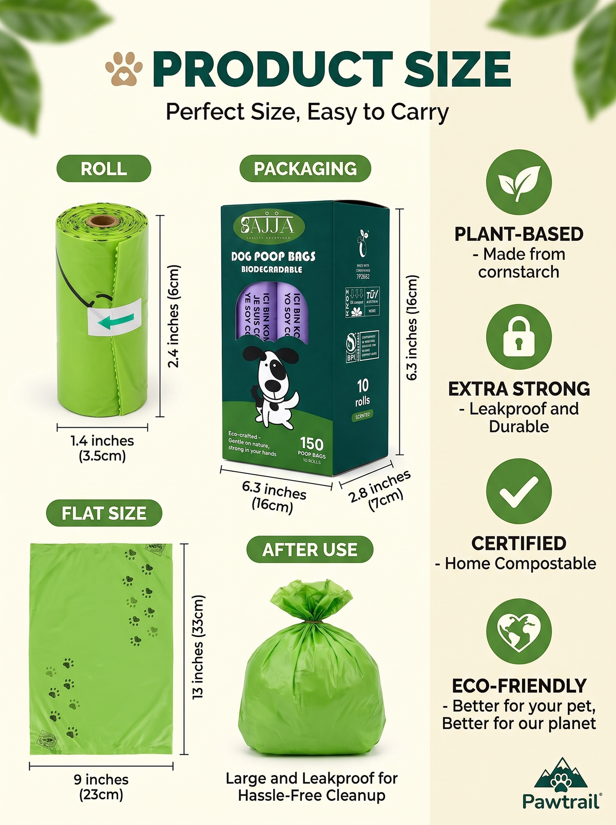 Pawtrail Biodegradable Dog Poop Bags - Compostable Refill Rolls (150 Count)