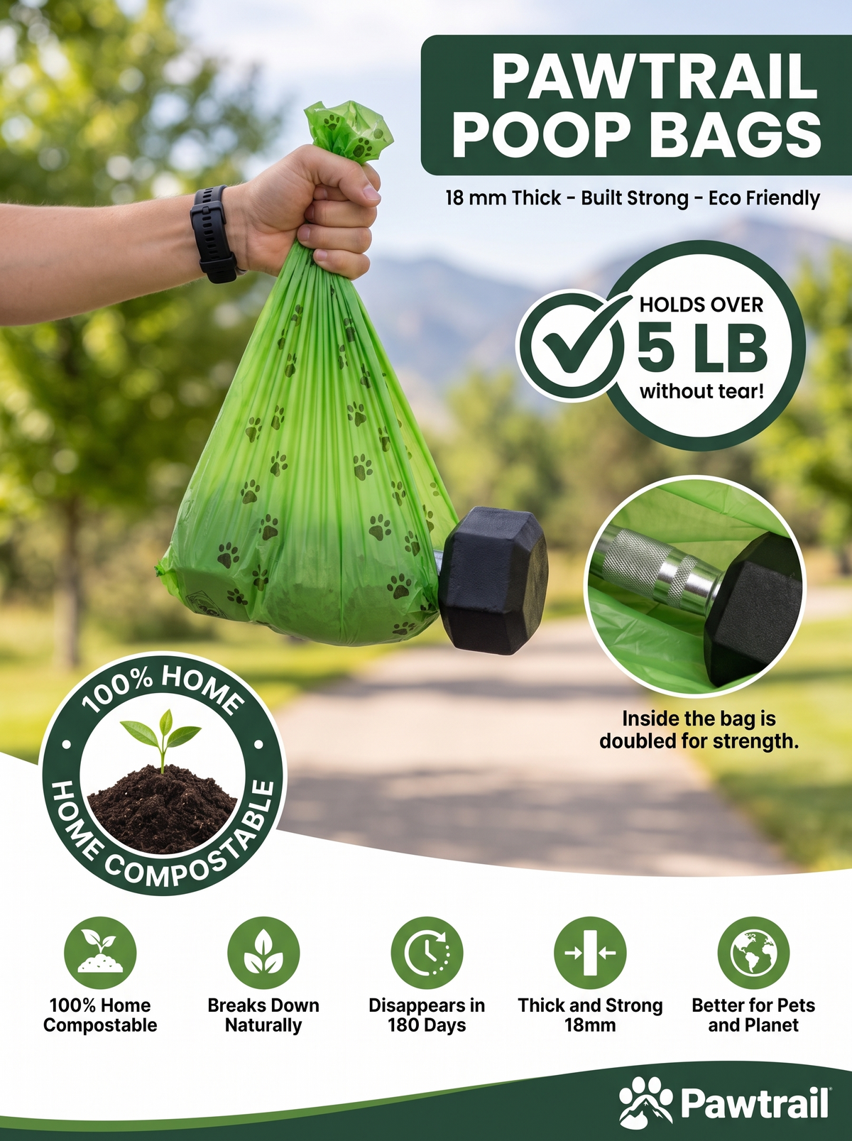 Pawtrail Biodegradable Dog Poop Bags - Compostable Refill Rolls (150 Count)